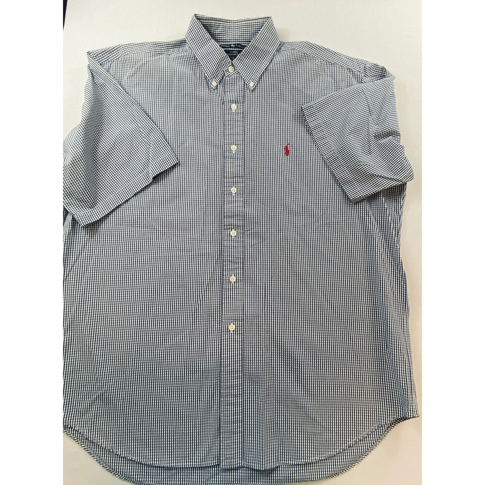 Ralph Lauren Mens Blake Blue White Check Short Sleeve Button Down Shirt Size L